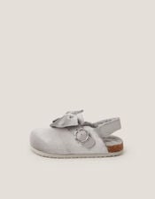 Bow Velour Clogs, Silver (SILVER), large