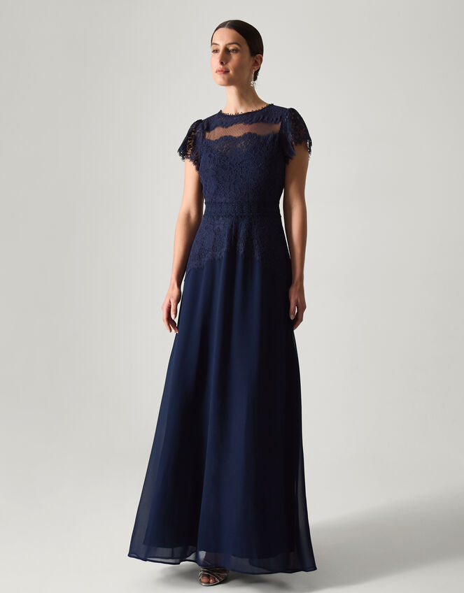 Monike Short Sleeve Lace Bridesmaid Dress Blue