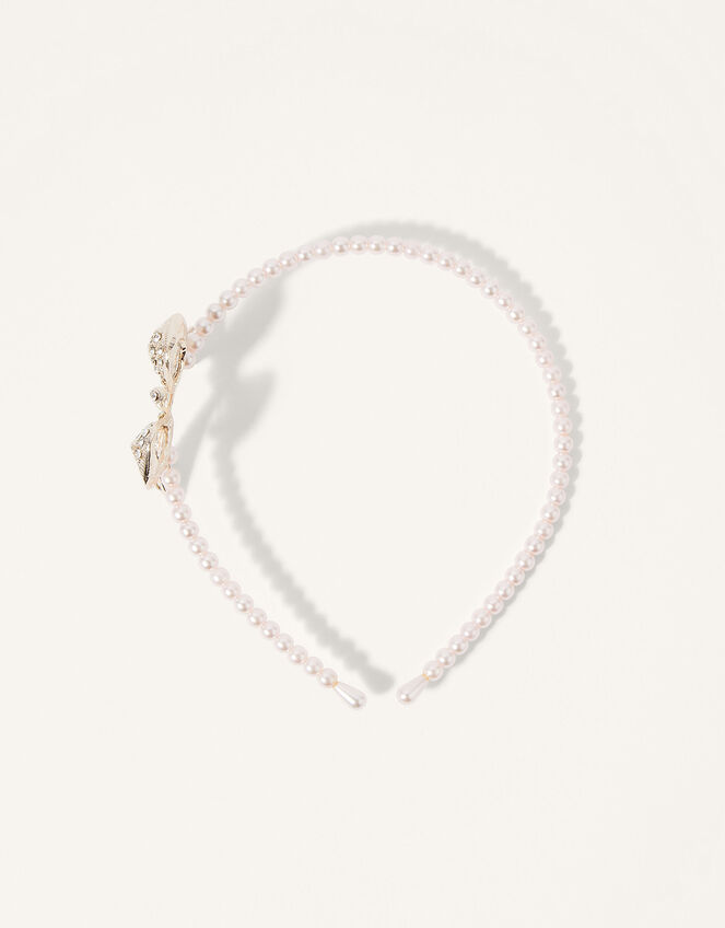 Diamante Pearl Bow Headband, , large