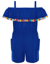 Marley Bardot Tassel Playsuit in LENZING™ ECOVERO™, Blue (BLUE), large