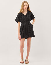 Floral Broderie Playsuit, Black (BLACK), large