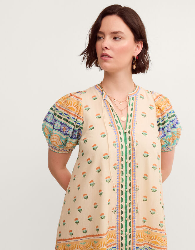 Monsoon x Charlie Taylor Printed Puff Sleeve Midi Dress Ivory