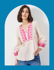 East Circe Paisley Embroidered Blouse, Pink (BLUSH), large
