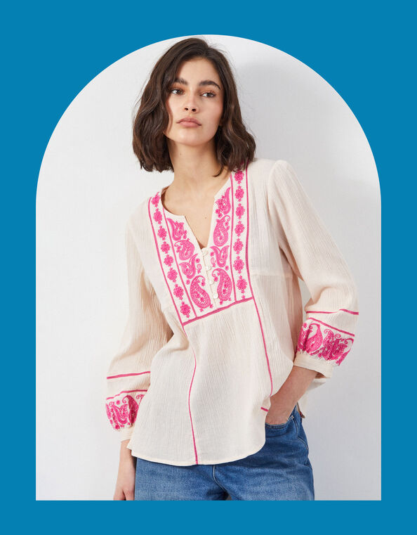 East Circe Paisley Embroidered Blouse, Pink (BLUSH), large