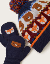 Forest Animals Knit Beanie and Mittens Set, Multi (MULTI), large
