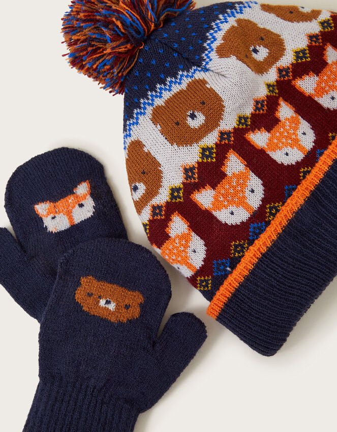 Forest Animals Knit Beanie and Mittens Set, Multi (MULTI), large