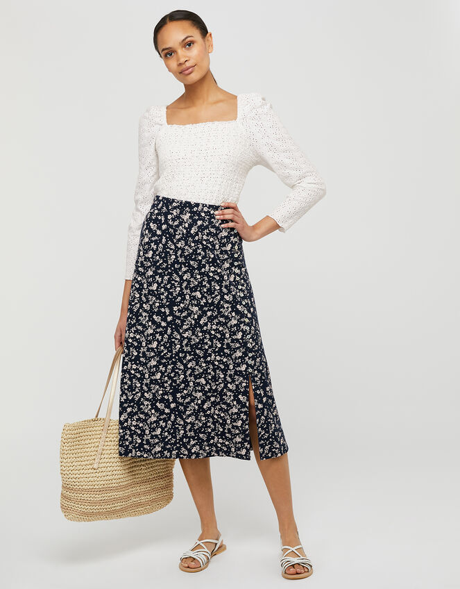 Natty Ditsy Floral Midi Skirt Blue | Skirts | Monsoon UK.