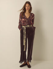 Poppy V-Neck Embellished Patchwork Blouse, Red (BURGUNDY), large