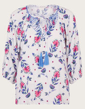 Aldina Floral Print Top, Ivory (IVORY), large