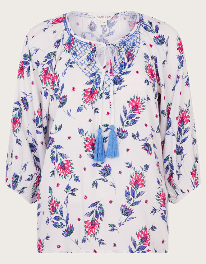 Aldina Floral Print Top, Ivory (IVORY), large