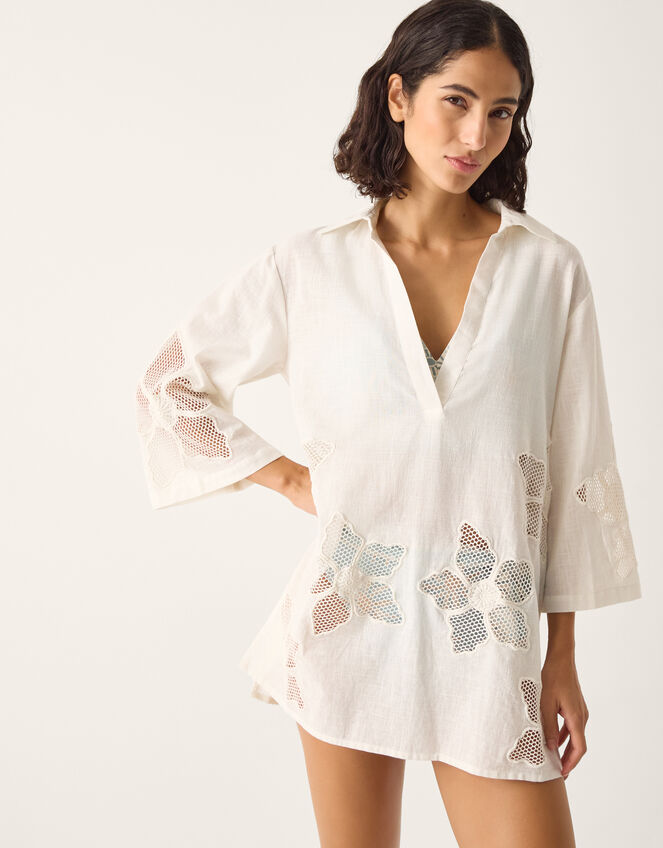 Joanna Cutwork Beach Shirt Ivory