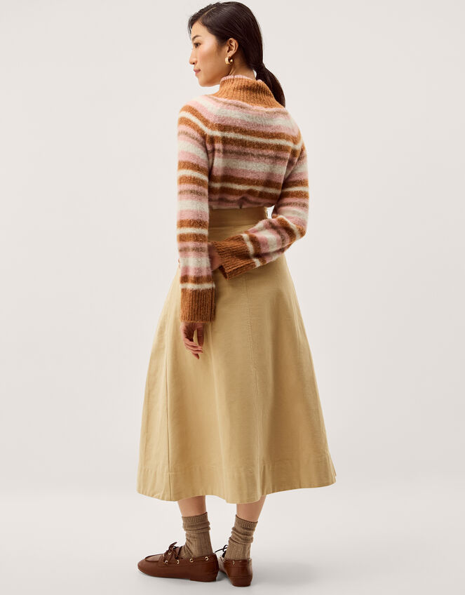 Poppy Buckle Pleated Midi Skirt Natural