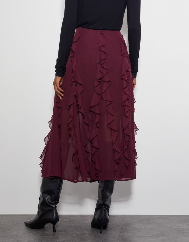Riley Ruffle Midi Skirt, Red (BERRY), large