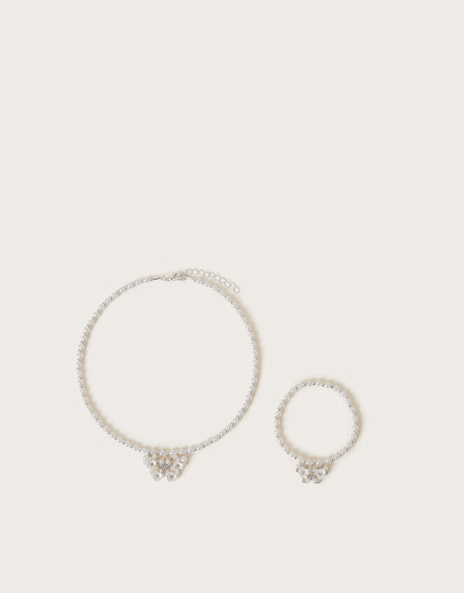 Butterfly Pearl Beaded Necklace and Bracelet Set, , large