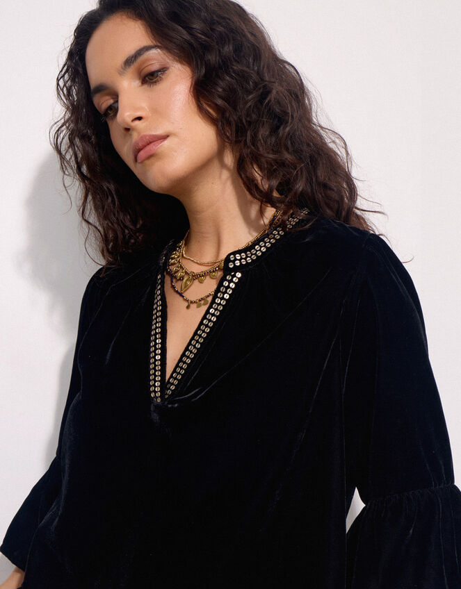 East Nelly Velvet Flute Sleeve Top, Black (BLACK), large