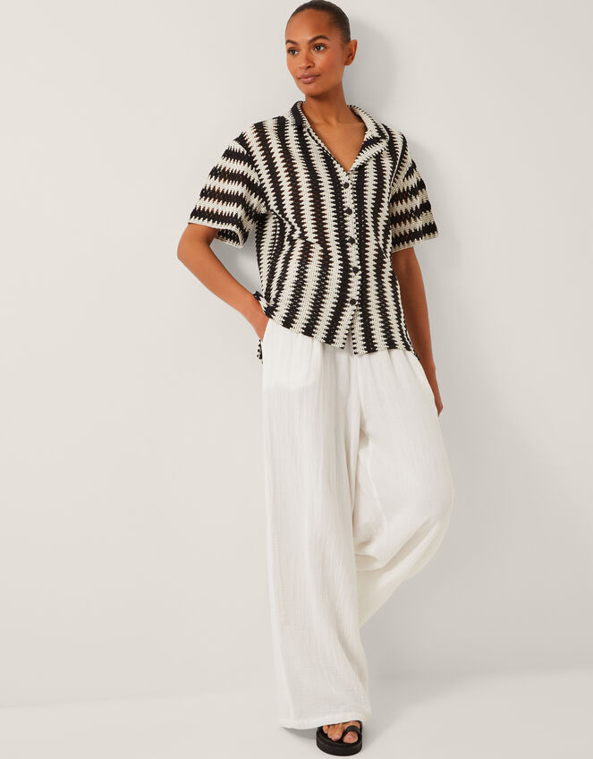 Cleo Crochet Stripe Shirt, Black (BLACK), large