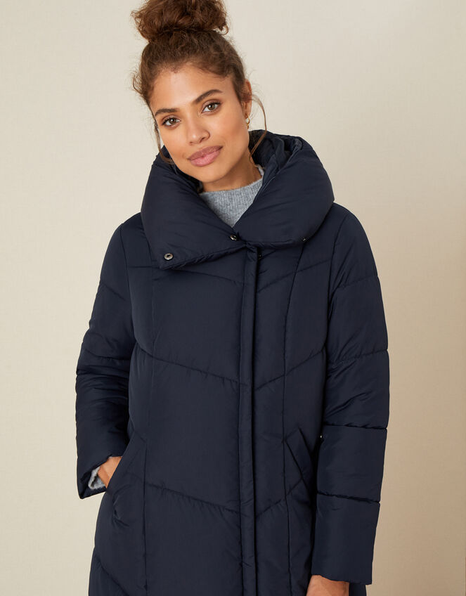 Longline Hooded Padded Coat, Blue (NAVY), large