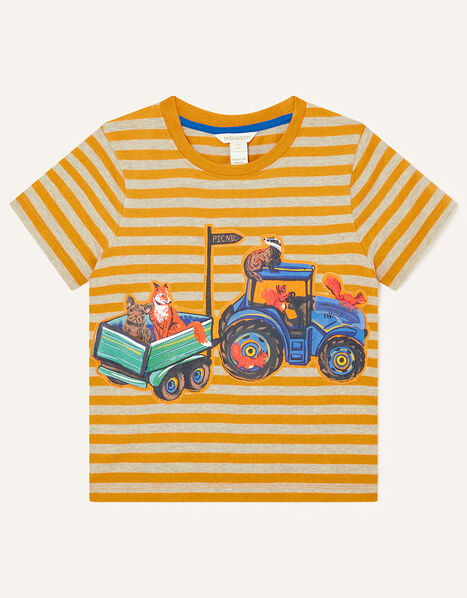 Toby Tractor Stripe T-Shirt Yellow, Yellow (MUSTARD), large