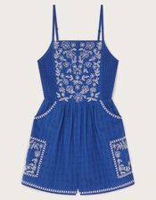 Floral Embroidered Strappy Playsuit, Blue (BLUE), large