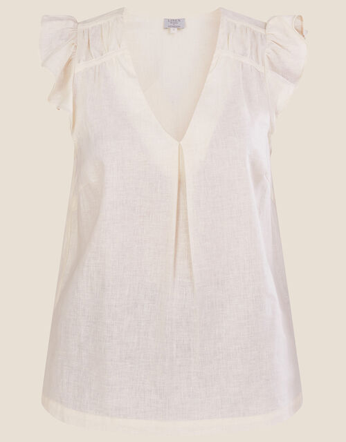 Lucinda Sleeveless Top in Linen Blend , White (WHITE), large