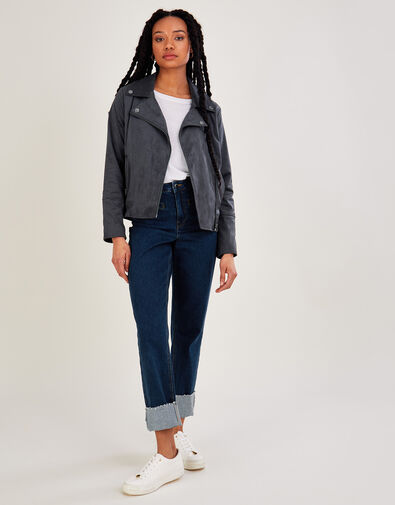 Stacy-Ann Suedette Biker Jacker, Grey (GREY), large