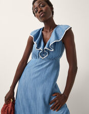 Dottie Sleeveless Ruffle Midi Dress, Blue (DENIM BLUE), large