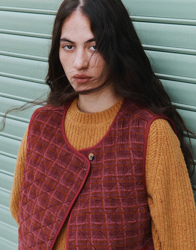 East Karina Quilted Corduroy Gilet, Orange (RUST), large