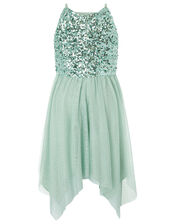 Truth Sequin Sparkle Hanky Hem Dress, Green (GREEN), large