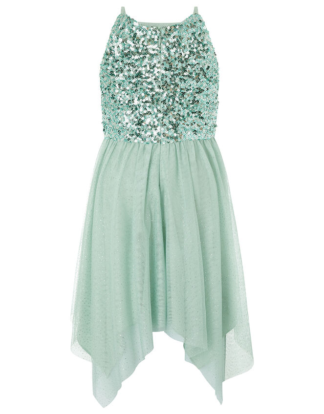 Truth Sequin Sparkle Hanky Hem Dress, Green (GREEN), large