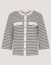 Shania Stripe Jersey Buttondown Top, Ivory (IVORY), large