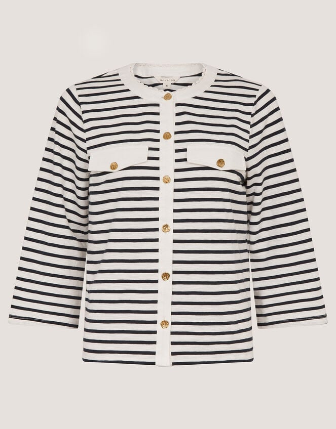 Shania Stripe Jersey Buttondown Top, Ivory (IVORY), large