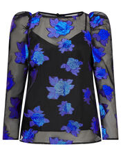 Ophelia Floral Organza Blouse, Blue (BLUE), large