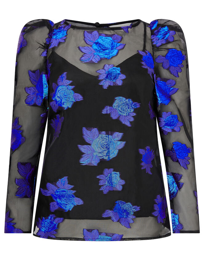 Ophelia Floral Organza Blouse, Blue (BLUE), large