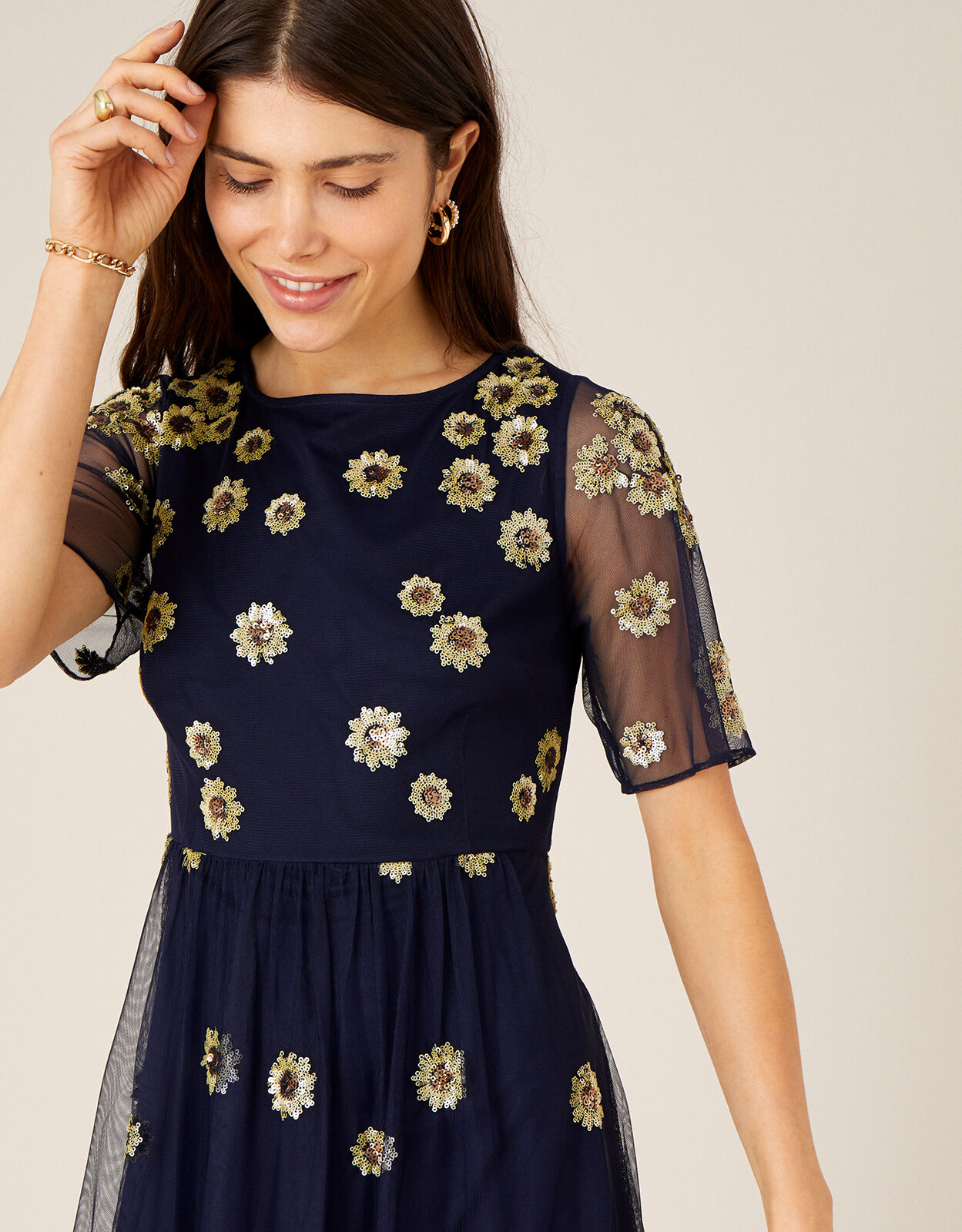 Susan Sequin Sunflower Midi Dress Blue