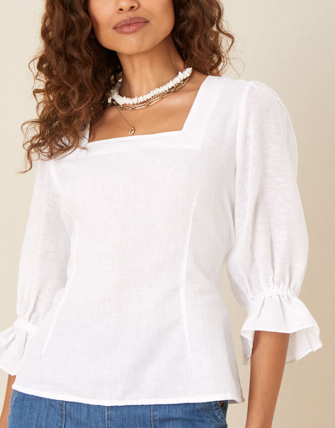 Square Neck Bow Back Blouse, Ivory (IVORY), large