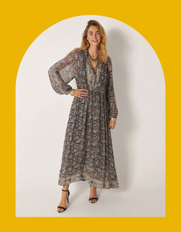 Maison Hotel Gaia Floral Midi Dress, Blue (BLUE), large