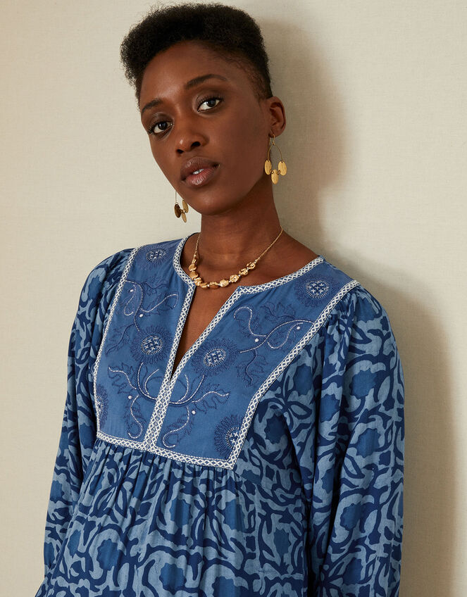 ARTISAN STUDIO Floral Batik Smock Dress , Blue (NAVY), large