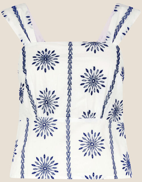 Embroidered Wide Strap Top in Sustainable Cotton, Blue (BLUE), large