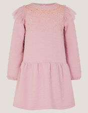 Sequin Heart Quilted Sweatshirt Dress , Pink (PINK), large