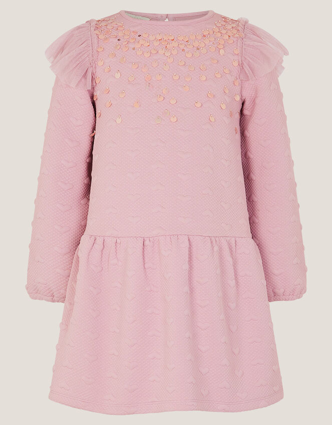 Sequin Heart Quilted Sweatshirt Dress , Pink (PINK), large