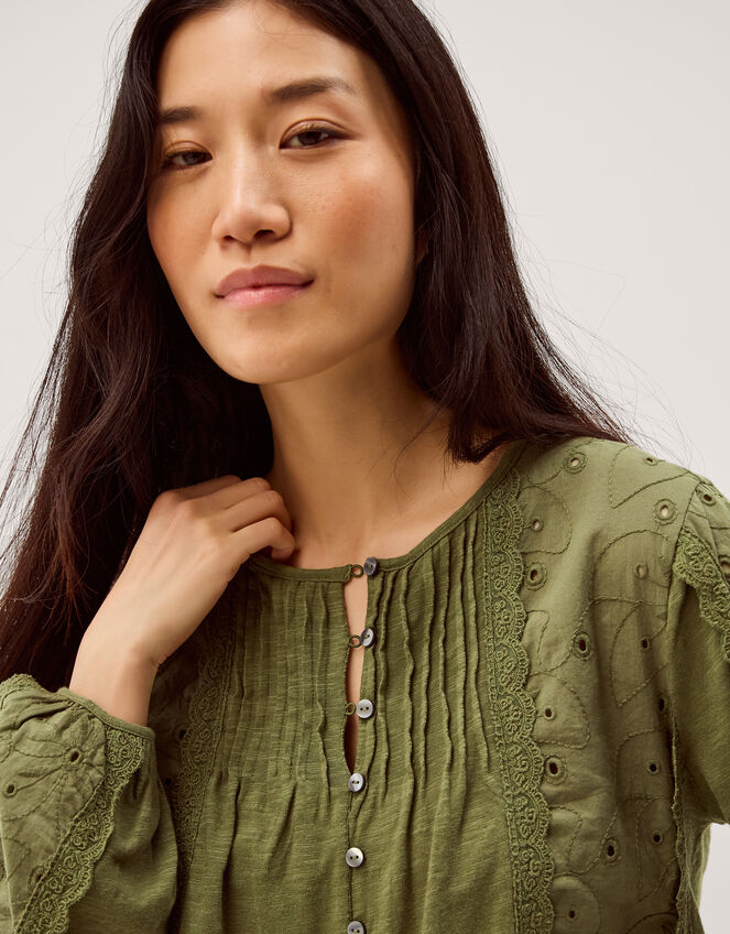 Joss Floral Embroidered Jersey Top Green