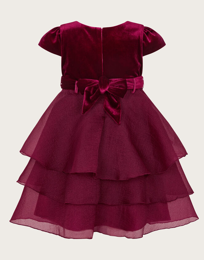 Baby Mabel Embroidered Velvet Dress, Red (BURGUNDY), large