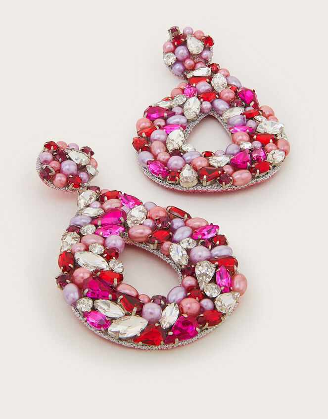 Diamante Statement Earrings, Pink (MAGENTA), large