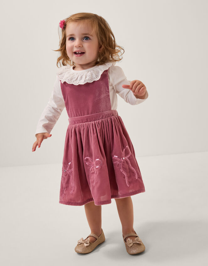 Baby Broderie Top & Bow Pinafore Dress Set, Pink (PINK), large