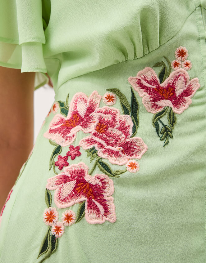 Coraline Floral Embroidered Midi Dress Green