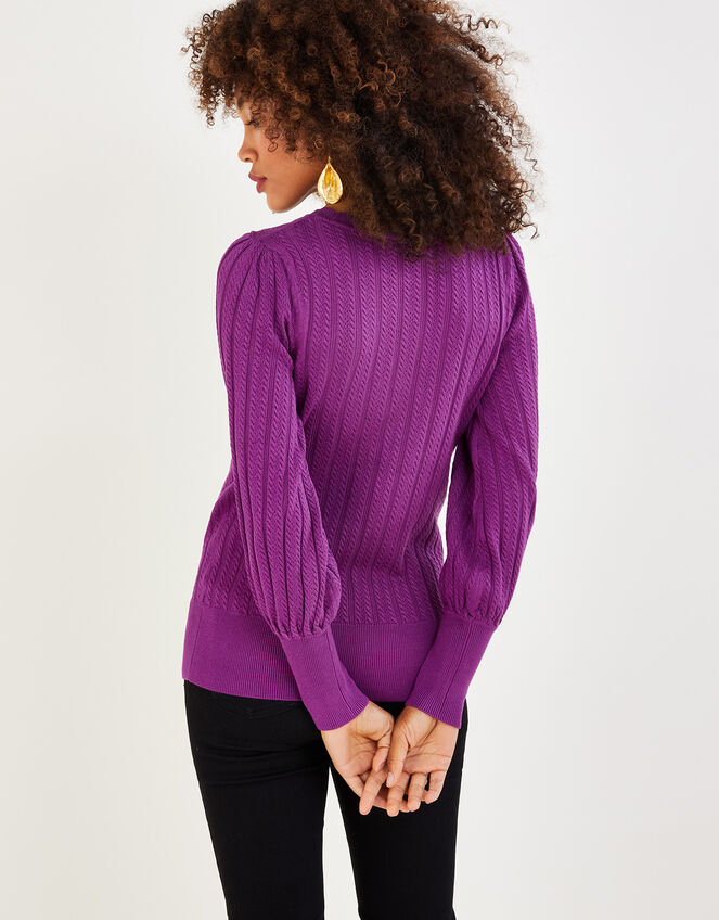 Cable Pointelle Jumper with LENZING™ ECOVERO™ , Purple (PURPLE), large