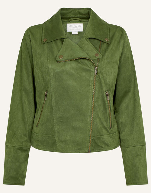 Stacey Suedette Biker Jacket, Green (KHAKI), large