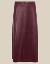 Pippa Faux Leather Midi Skirt, Red (BURGUNDY), large