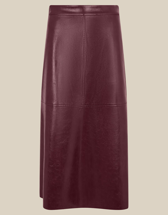 Pippa Faux Leather Midi Skirt, Red (BURGUNDY), large