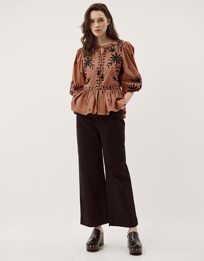 Freya Embroidered Puff Sleeve Top, Orange (PEACH), large